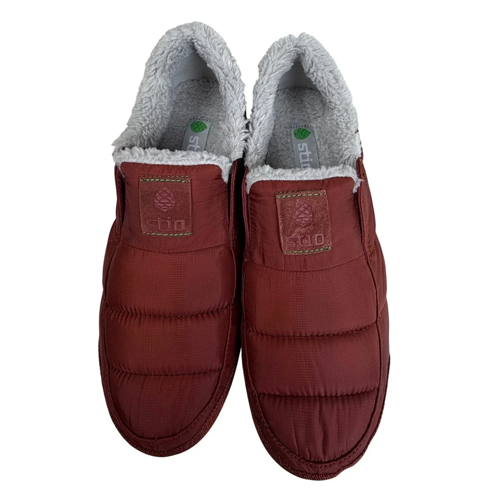 Stio Mens Colter Mountain Slip Shoes Mens Size 8 Maroon Puffer Sherpa Lined